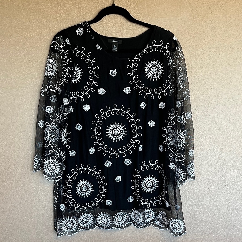 Alfani Black Textured Tunic Blouse